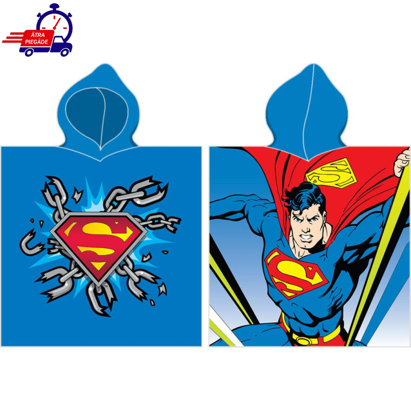 Pončo bērniem 50x115 Supermens dvielis ar kapuci bērniem Vasara