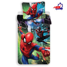 Kokvilnas gultas veļa 140x200 Spiderman 2826 Spider Man virs pilsētas ielām spilvendrāna 70x90