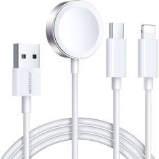 Joyroom 3in1 kabelis USB-A kabelis ar induktīvo lādētāju + 1x iPhone Lightning + 1x USB-C 1,2 m balts