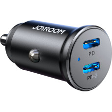 Joyroom Mini auto lādētājs cigarešu aizdedzinātāja ligzdai 30W 2x USB-C, metāls, melns