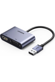 Ugreen USB - HDMI + VGA adapteris, pelēks
