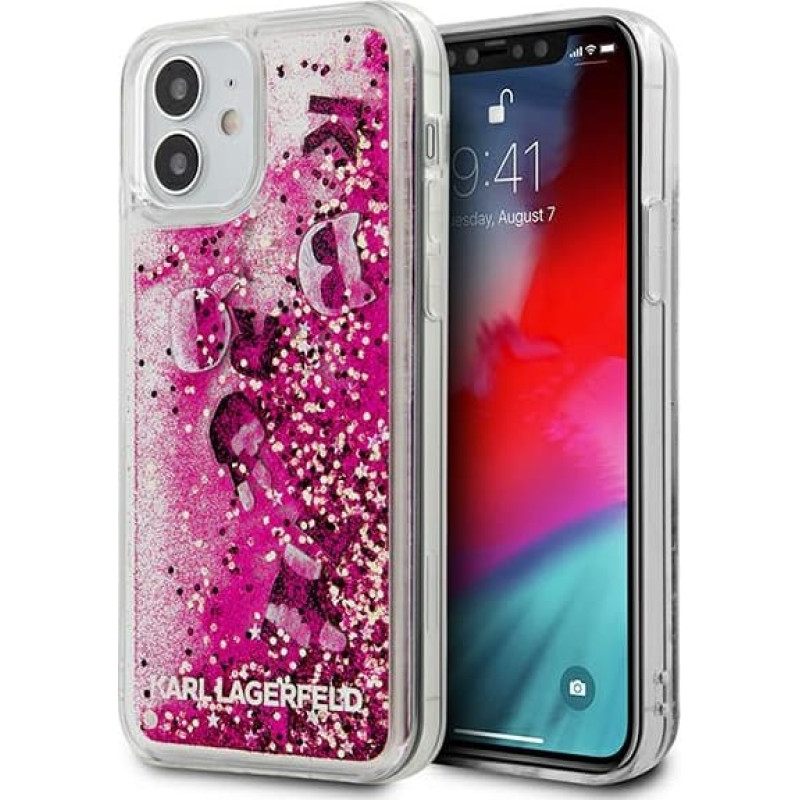 Karl Lagerfeld KLHCP12SROPI Liquid Glitter Charms Cover Silikona Aizsargapvalks Apple iPhone 12 Mini Rozā