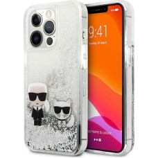 KLHCP13XGKCS Karl Lagerfeld Liquid Glitter Karl and Choupette Case for iPhone 13 Pro Max Silver