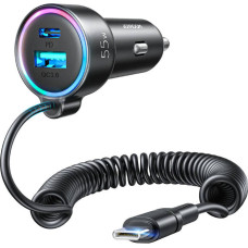 Joyroom fast car charger 3 in 1 with USB Type C cable 1.5m 55W black (JR-CL07)