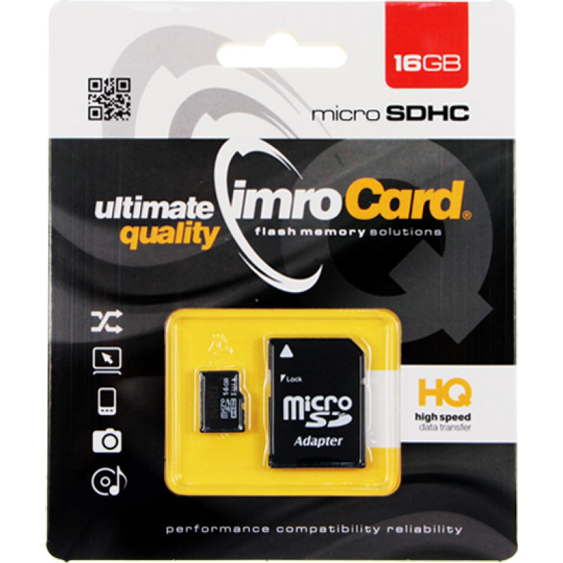 Imro memory card 16GB microSDHC cl. 10 UHS-I + adapter