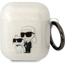 Karl Lagerfeld 3D Logo NFT Karl and Choupette TPU Glitter Case for Airpods 1|2 White