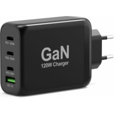 Lādētājs Port Power Delivery and Quick Charge 120W GaN USB-C & USB-A Black