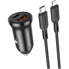 Borofone Car charger BZ18A - USB + Type C - PD 20W QC 3.0 18W with Type C to Lightning cable black