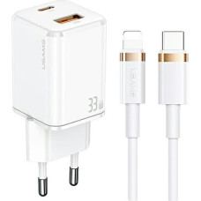 USAMS Ład. siec. 1xUSB-C+1xUSB T43 33W PD3.0 +QC3.0  + kabel U63 USB-C na lightning biały|white USKTZ02