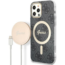 Zestaw Guess GUBPP12MH4EACSK Case+ Charger iPhone 12|12 Pro czarny|black hard case 4G Print MagSafe