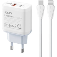 Wall charger  LDNIO A2421C USB, USB-C 22.5W + USB-C - Lightning cable