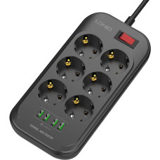 Power strip with 6 AC outlets, 4x USB, LDNIO SE6403, 2m (black)