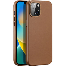 Dux Ducis Grit Leather Case for iPhone 14 Elegant Faux Leather Cover (MagSafe Compatible) Brown