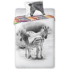 Kokvilnas gultasveļa 140x200 Wild Zebra zebras baltas melnas krāsainas svītras 5680