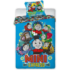 Kokvilnas gultasveļa 140x200 Tomek Thomas 5533 draugi Lokomotīves vilciens Mini Express zils