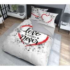 Kokvilnas gultasveļa 220x200 3594 A Love Story sirds sarkani ziedi pelēki balti Sākums4