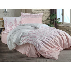 Kokvilnas gultasveļa 220x200 Zemda 1 balts rozā pulvera ziedu rotājumi Cottonlove Exclusive 4