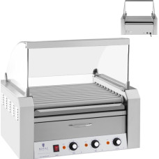 Royal Catering Rullīšu grils ar vāku un sildīšanas atvilktni maizītēm 20 HotDog desiņas 2600W 230V