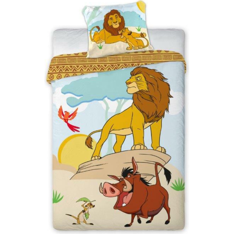 Kokvilnas gultas veļa 140x200 The Lion King 9340 Mufasa Simba Timon Pumba spilvendrāna 50x70 bērnu jaunieši