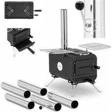 Uniprodo Pārnēsājama tūristu telts krāsns apkures un gatavošanas kamerai 382 x 250 x 231 mm - melna