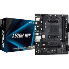 Asrock  
         
       A520M-HVS Processor socket AM4, DDR4 DIMM, Memory slots 2, Supported hard disk drive interfaces SATA3, M.2, Number of SATA connectors 4, Chipset AMD A520, Micro ATX