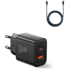 Joyroom USB-A USB-C PD 20 W sienas lādētājs + USB-C kabelis JR-TCF05 melns