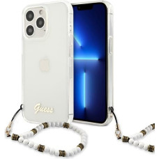 GUHCP13LKPSWH Guess PC Script and White Pearls Case for iPhone 13 Pro Transparent