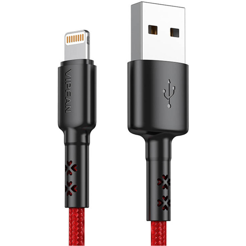 USB to Lightning cable Vipfan X02, 3A, 1.8m (red)