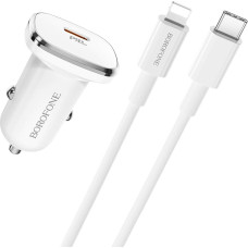 Borofone Car charger BZ12B Lasting Power - Type C - PD QC 3.0 18W 3A with Type C to Lightning cable white