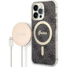 Zestaw Guess GUBPP13LH4EACSK Case+ Charger iPhone 13 Pro czarny|black hard case 4G Print MagSafe