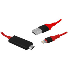 IPHONE MHL HDMI|Zibens + USB 2M kabelis.