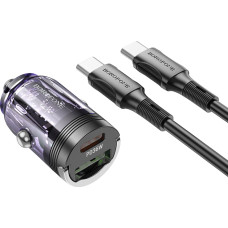 Borofone Car charger BZ29A Talented - USB + Type C - QC 3.0 PD 36W 3A with Type C to Type C transparent-purple