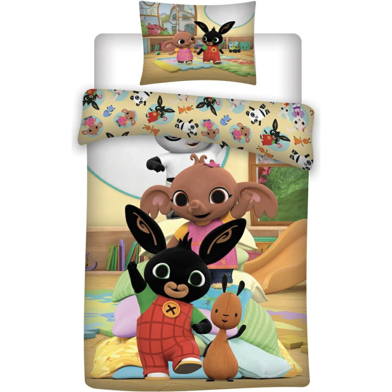 Kokvilnas gultasveļa 140x200 Bunny Bing Flop zilonis Sula Pando bunny friends 5154 spilvendrāna 70x90