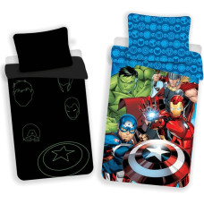 Tumsā mirdzoša gultas veļa 140x200 Avengers 7851 kokvilnas spilvendrāna 70x90 zila