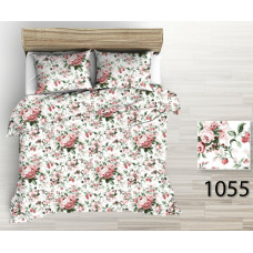 Gultasveļa no mizas 200x220 balti bordo peoniju ziedi 1055 pogām 100% kokvilna