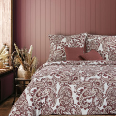 Kokvilnas gultas veļa 220x200 Avinion 4 balti bordo krāsas ornamenti kastē Terra Colllection
