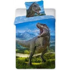 Kokvilnas gultas veļa 160x200 Dinosaur t rex 001 zila spilvendrāna 70x80