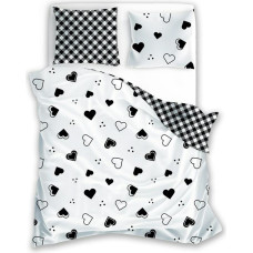 Kokvilnas gultas veļa 220x200 Sirdis rūtaini balti melni 009 Fashion 2