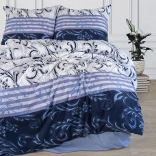 Mikrošķiedras gultas veļa 220x200 balti tumši zili glamūra ornamenti Rebeca 12206