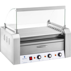 Royal Catering Rullīšu grils ar vāku un sildīšanas atvilktni maizītēm 16 HotDog desas 2200W 230V