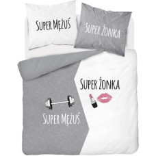 Kokvilnas gultas veļa 220x200 Super vīrs Super sieva balti pelēka 4321 A Home 130