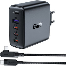 Acefast GaN ātrais lādētājs 3x USB-C 1x USB-A + leņķiskais USB-C kabelis 100W 2m melns