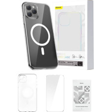 Phone case Baseus Magnetic Crystal Clear for iPhone 11 Pro (transparent) with all-tempered-glass screen protector and cleaning kit