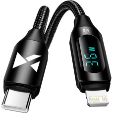 Wozinsky USB-C - Lightning kabelis iPhone ar LED displeju 36W 1m melns