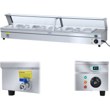 Royal Catering Bain-marie ūdens sildītājs ar krānu un stikla vāku 2200W 30L + 5x GN1/2 tvertne