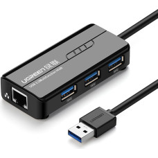 Ugreen HUB tīkla adapteris USB-A - RJ45 1000 Mbps / 3x USB 3.0 melns
