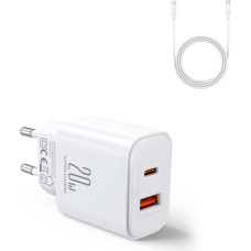 Joyroom USB-A USB-C PD 20 W sienas lādētājs + USB-C kabelis JR-TCF05 balts