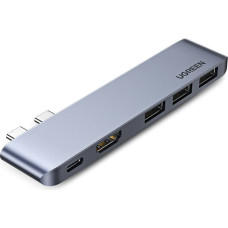 Ugreen Multifunctional HUB 2x USB Typ C - USB Typ C PD (Thunderbolt 3, 100W, 4K@60 Hz, 10 Gbps) | HDMI 4K@30 Hz | 3x USB 3.0 for MacBook Pro | Air gray (60559)