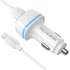 Borofone Car charger BZ14 Max - 2xUSB - 2,4A with USB to Lightning cable white