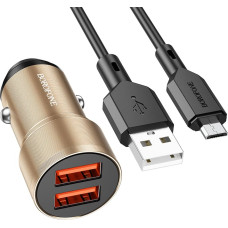 Borofone Car charger BZ19 Wisdom - 2xUSB - 12W with USB to Micro USB cable gold